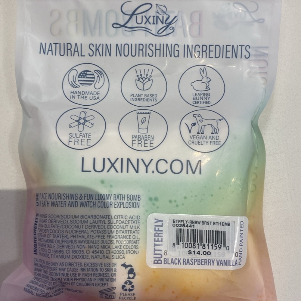 Luxiny Butterfly Bath Bomb Scent is black raspberry vanilla NWT NIP - Picture 2 of 4